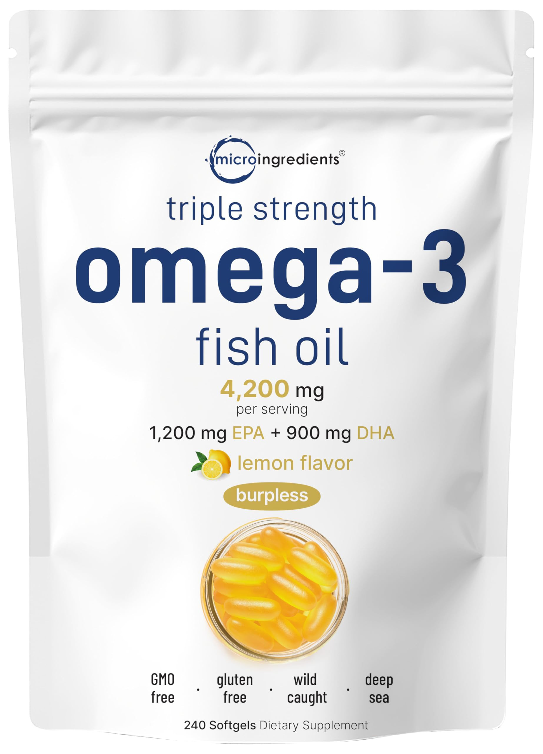 Micro Ingredients Suplementos de aceite de pescado Omega 3 de triple fuerza, 4200 mg por porción... | Amazon (US)