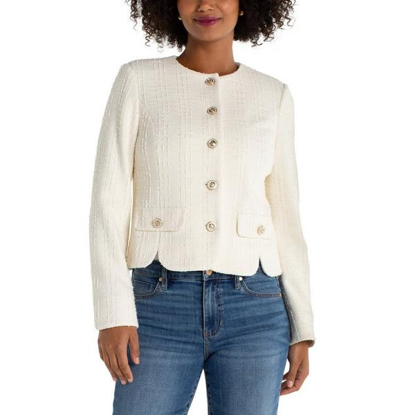Women's Liverpool Los Angeles Scallop Detail Collarless Jacket Large Cream Boucle | Scheels Sports