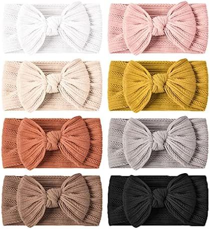 Handmade Baby Headbands Stretchy Nylon Headband with Bows for Newborn Infant Baby Toddler Girls- Pac | Amazon (US)