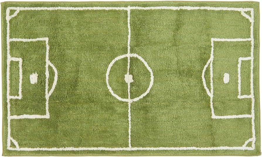 HOMESCAPES 100% Cotton Washable Tufted Football Pitch Rug Green White - 60 x 100 cm Large Bath Ma... | Amazon (UK)