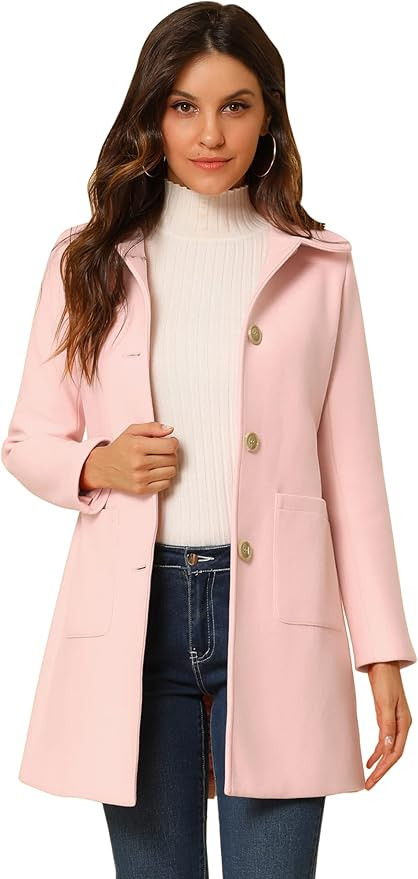 Allegra K Women's Turn Down Collar Single Breasted Winter Outwear Trench Coat | Amazon (US)