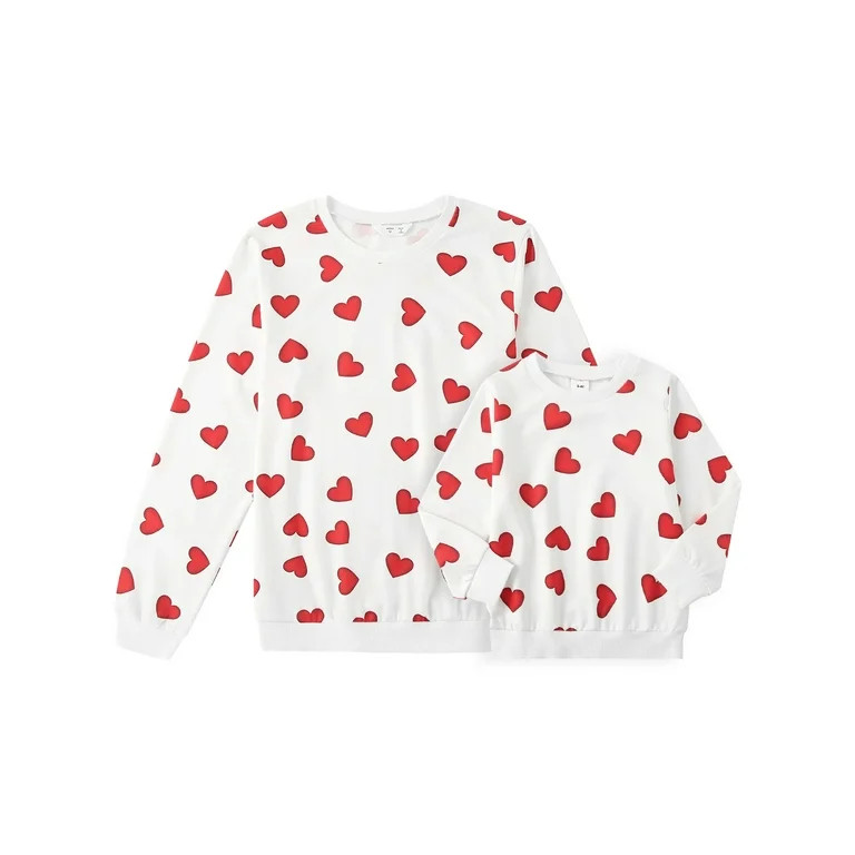 Sunisery Mommy and Me Valentine's Day Matching Outfits Love Heart Print Sweatshirt Mama Girl Long... | Walmart (US)