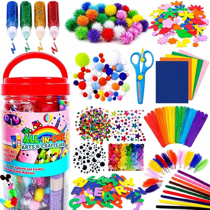 FUNZBO Arts and Crafts Supplies for Kids - Toddlers Craft Kit with Glitter Glue Stick, Pipe Clean... | Amazon (US)