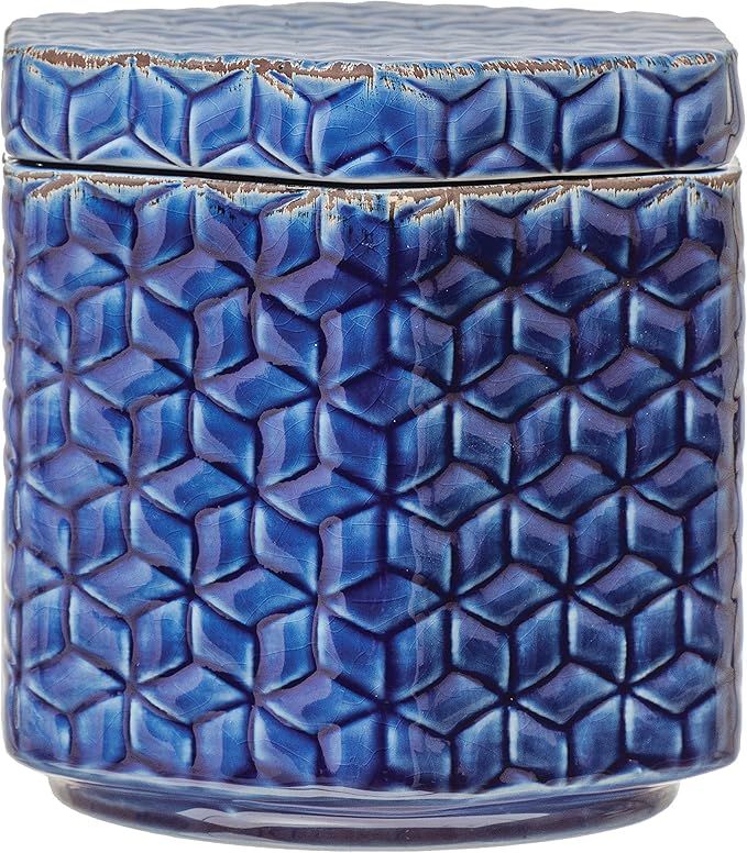 Creative Co-Op Debossed Decorative Stoneware Lid & Pattern, Distressed Crackle Glaze, Blue Jar | Amazon (US)