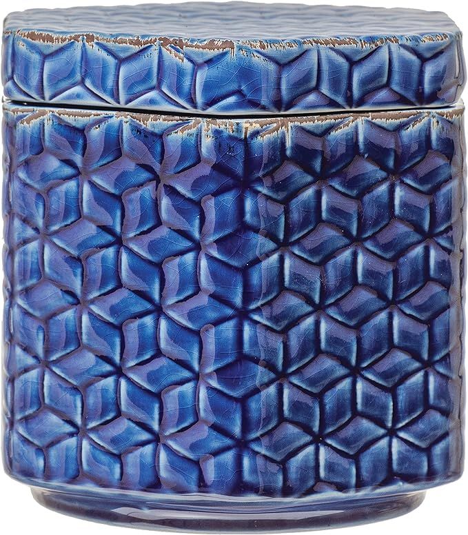Creative Co-Op Debossed Decorative Stoneware Lid & Pattern, Distressed Crackle Glaze, Blue Jar | Amazon (US)