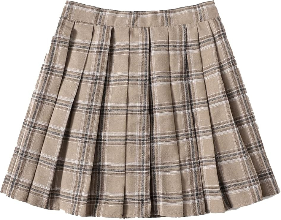 WDIRARA Women's Casual Plaid High Waist Pleated A-Line Uniform Mini Skirt | Amazon (US)