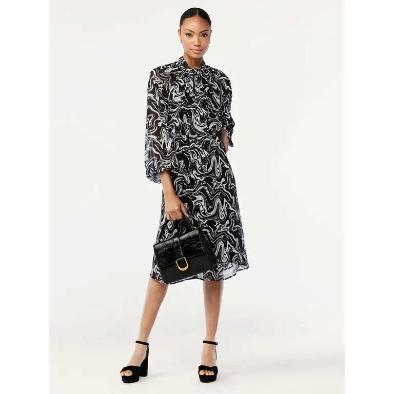Scoop Women's Midi Dress with Necktie - Walmart.com | Walmart (US)