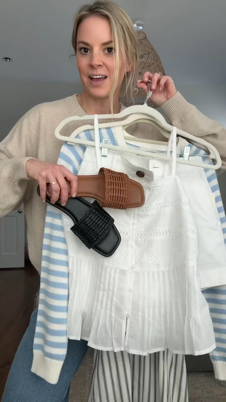 Target finds on major sale - ends 3/27
-small tank and has adjustable straps (shorts are old Agolde)
-small dress (I’m 5’5) has adjustable straps and pockets 
-sized up 1 to a medium in the cardigan 
-size 2 shorts 
-sandals tts 
-size small reversible belt (usually a 2/26 in bottoms) 
-small denim tank 
*small sweater in intro