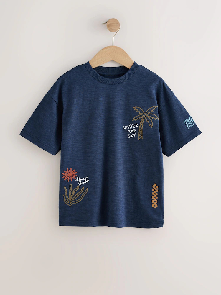 Navy Blue Textured Short Sleeve T-Shirt (3-16yrs) | Next US