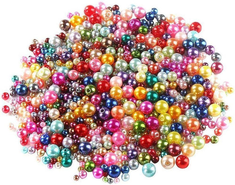 DIYASY 1000 Pcs Plastic Pearl Beads,Bulk Round Craft Beads Mixed Color and Size with Holes for Br... | Amazon (US)