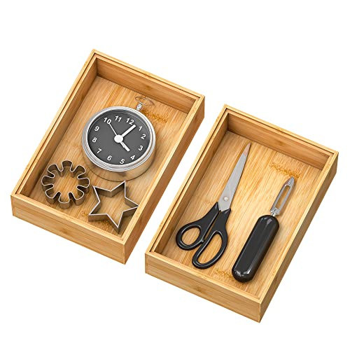 Bamboo Kitchen Drawer Organizer,Stackable Silverware Tray Utensil Organizer Cutlery Holder for Kitchen,Wooden Storage Box for Bathroom, Multi-Use Storage Bins Boxs Dividers for Office(9x6x2.5 inch） | Amazon (US)