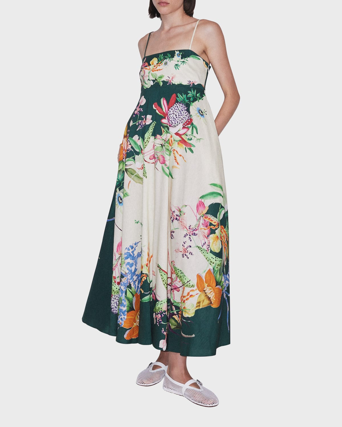 Aggie Floral Linen-Blend Sleeveless Maxi Sundress | Neiman Marcus