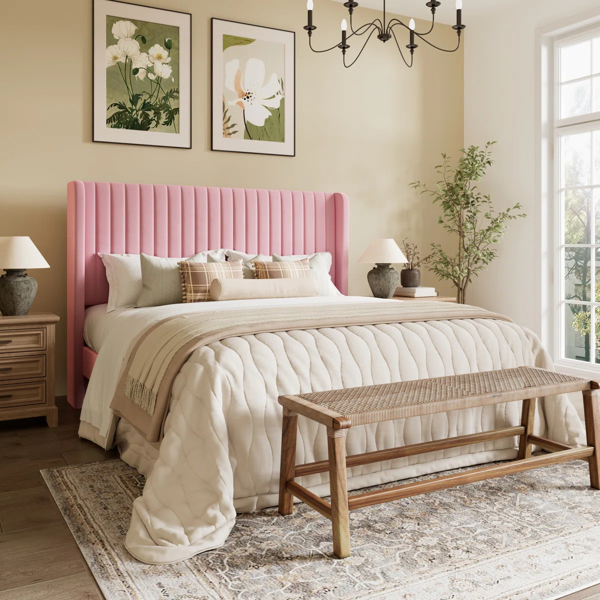 Candler Velvet Upholstered Platform Bed with Wingback Headboard and Wooden Slats | Wayfair North America