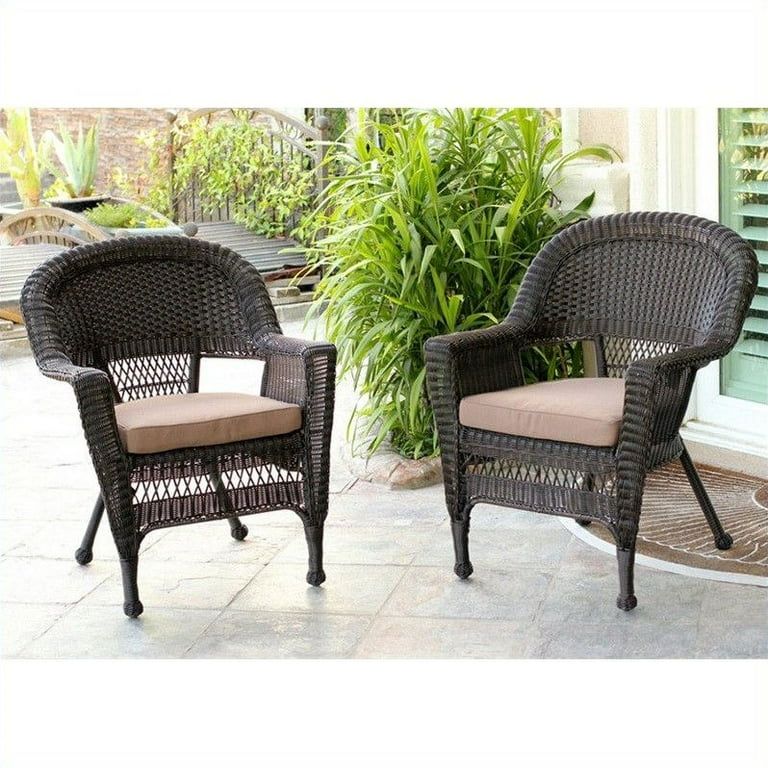 Jeco Wicker Chair in Espresso with Brown Cushion (Set of 2) | Walmart (US)