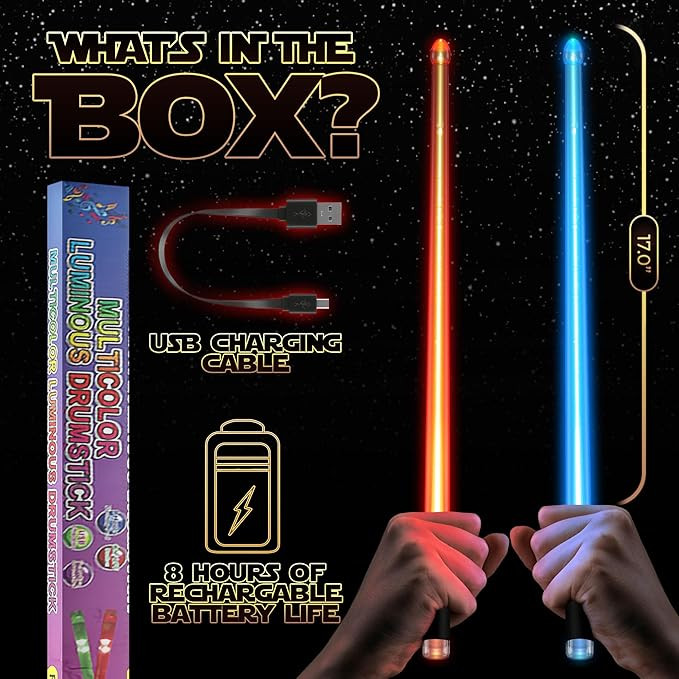 Lightsaber Drum Sticks Light Up Star DrumSticks Wars Lighted LED Rechargeable 10 Unique Colors an... | Amazon (US)