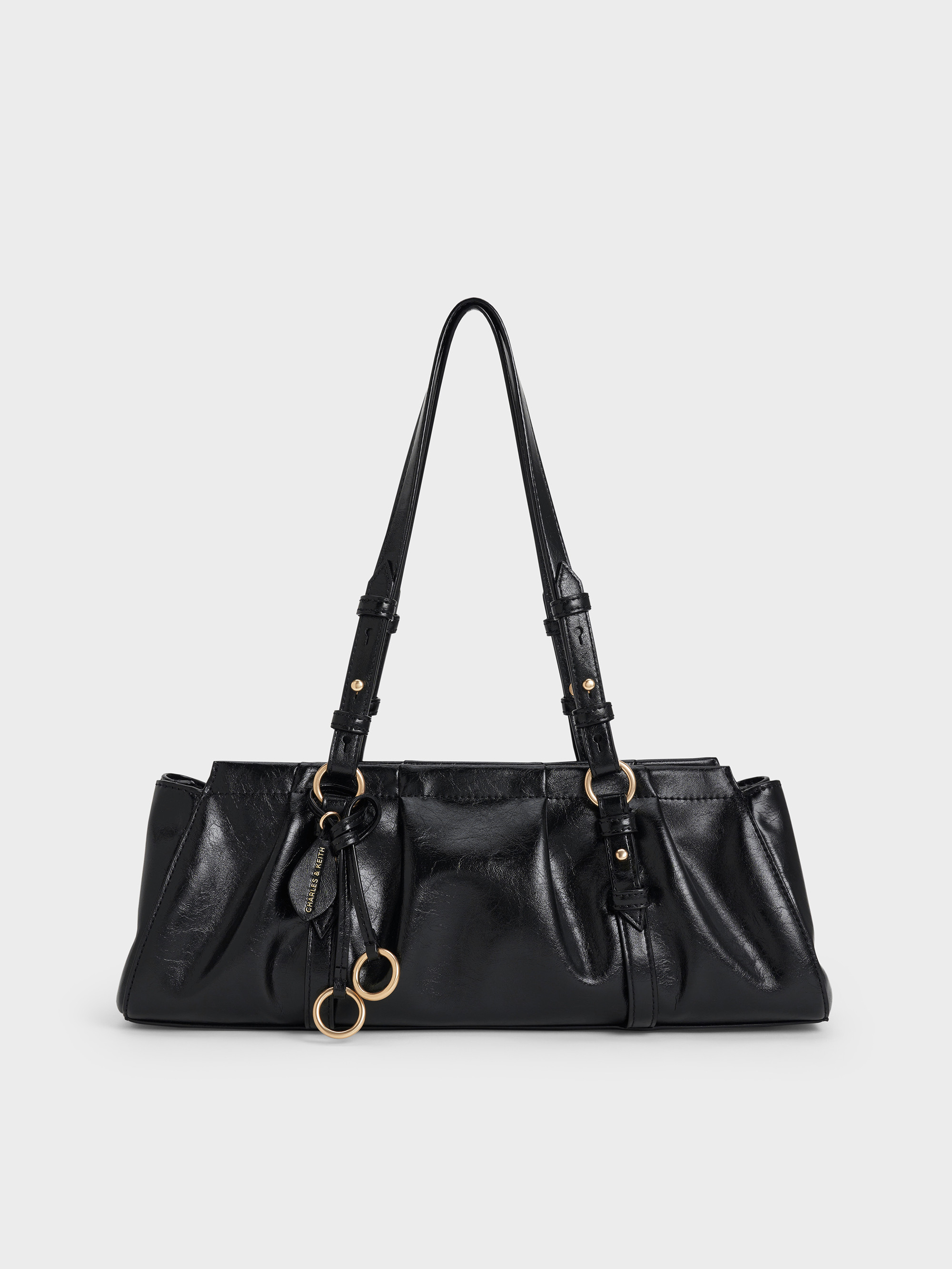 Britton Ruched Elongated Shoulder Bag
    
         - Black | Charles & Keith UK
