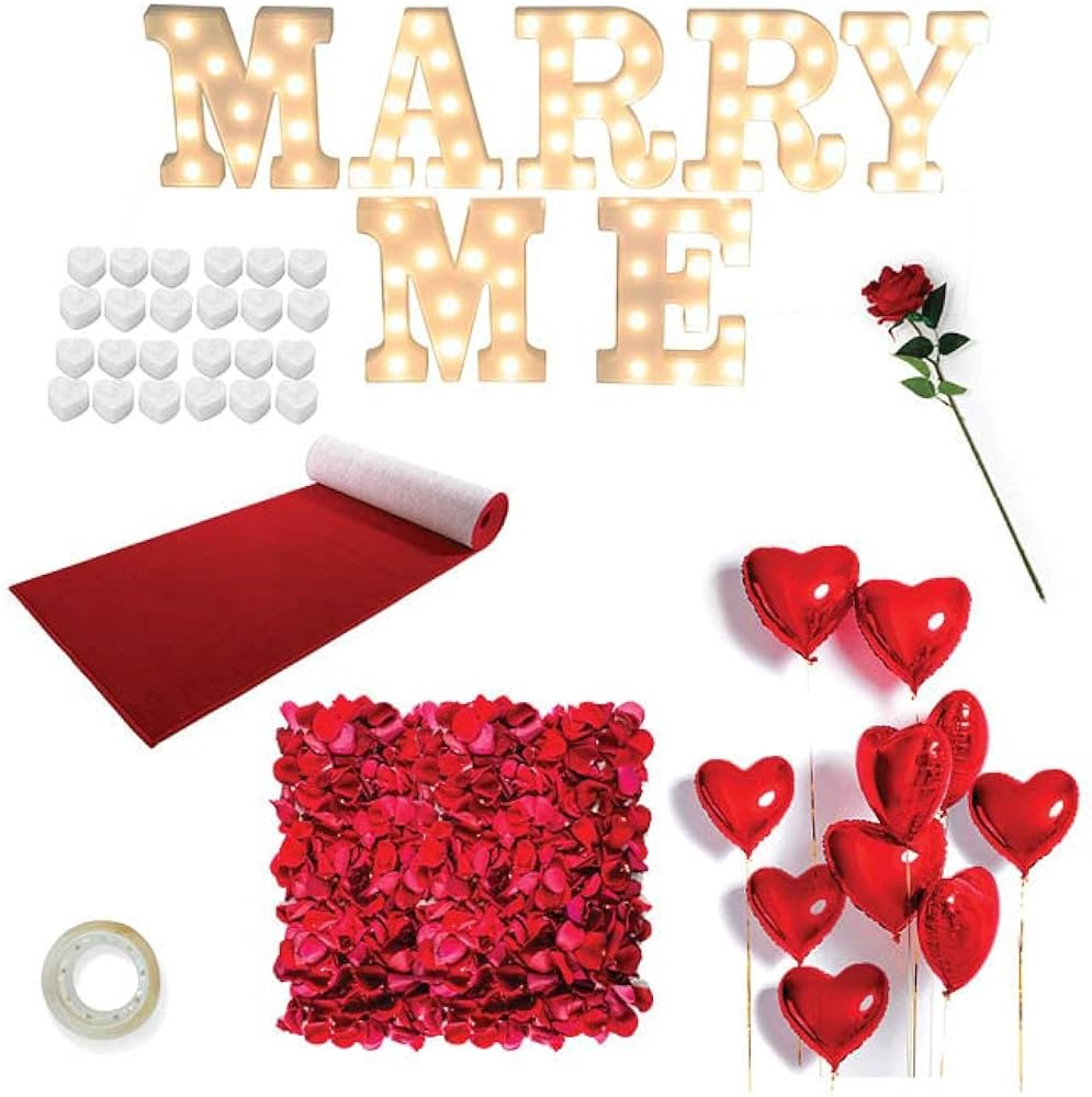 Proposal Decorations Kit, Marry Me Light Up Letters, 2000 Rose Petals, 24 Heart Shaped Romantic C... | Amazon (US)