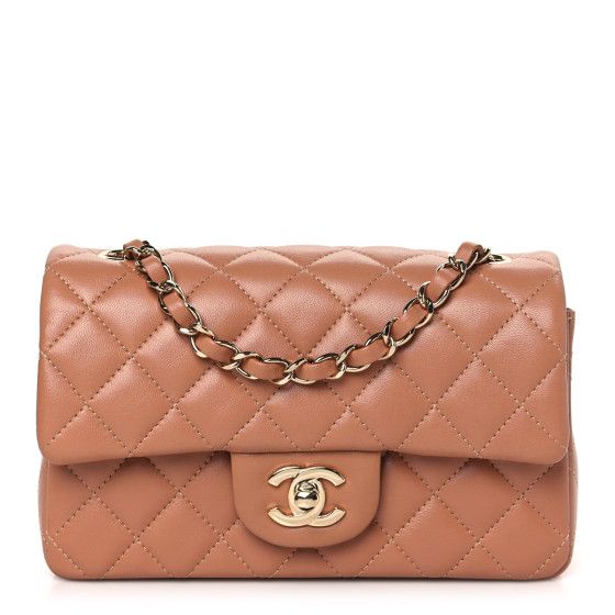 Lambskin Quilted Mini Rectangular Flap Brown | FASHIONPHILE (US)