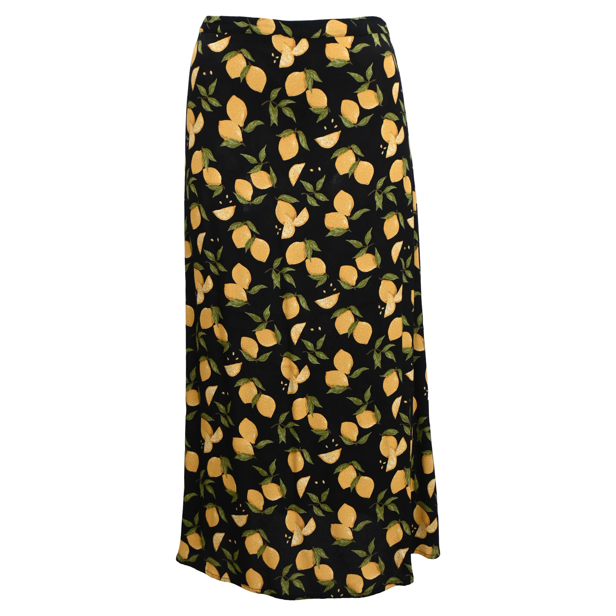 Reformation Bea Lemon-Print Midi Skirt in Black Viscose | Shop Simon