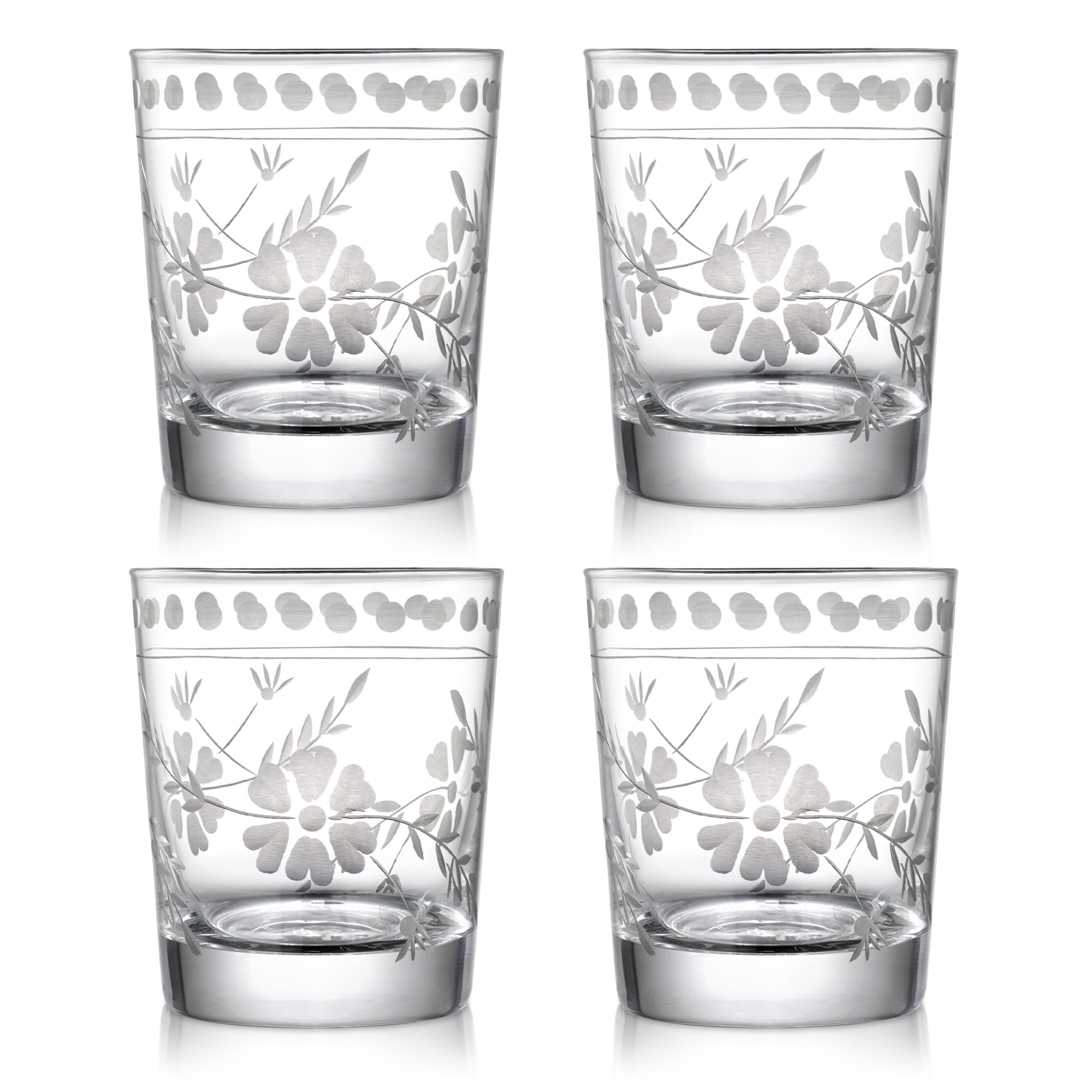 Joeyan Hand Blown Etched Drinking Glasses,Clear Water Glass Cups with Floral Pattern,Aesthetic Tu... | Amazon (US)