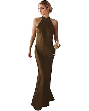 Halter Bow Tie Back Evening Gown for Women Halterneck Sleeveless Dresses | Amazon (US)