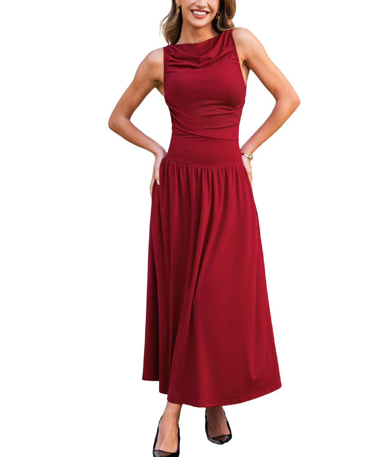 Cupshe Women's Knit Boatneck Sleeveless Maxi Dress - Red | Macy's