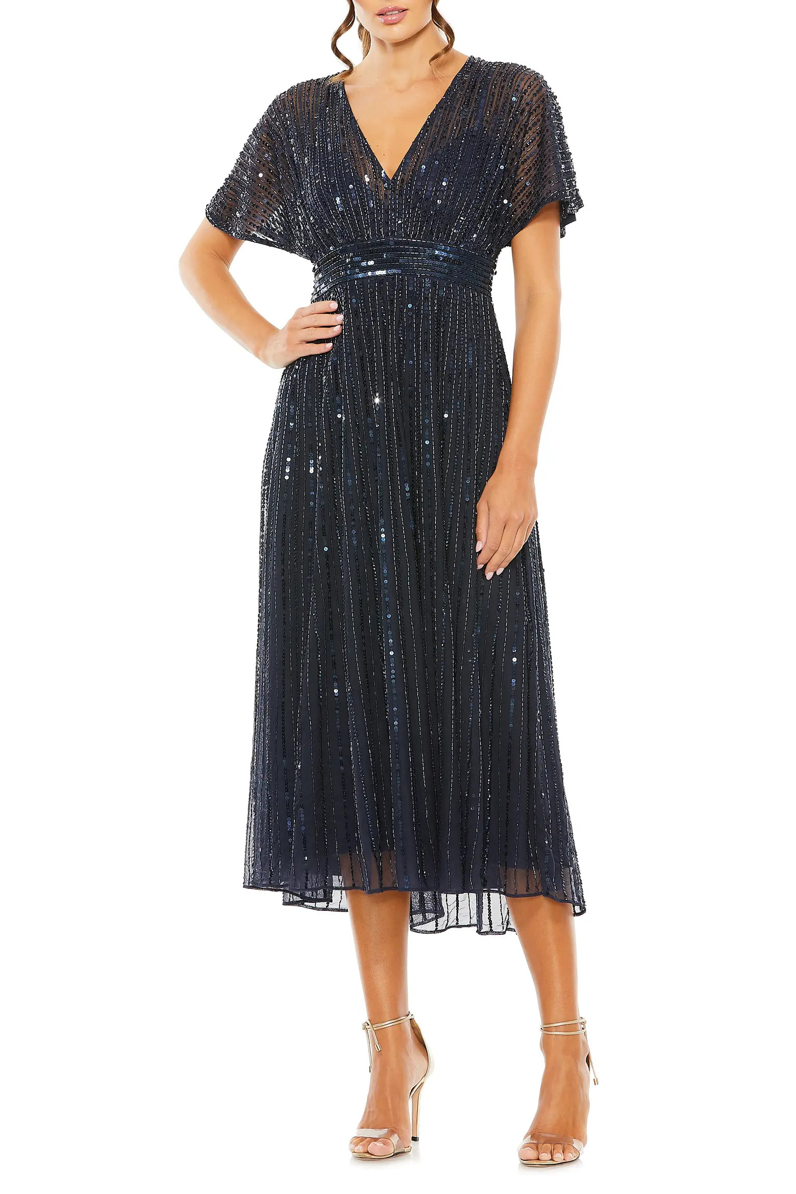 Mac Duggal Empire Waist Embellished Short Sleeve Dress (Women) | Nordstrom | Nordstrom