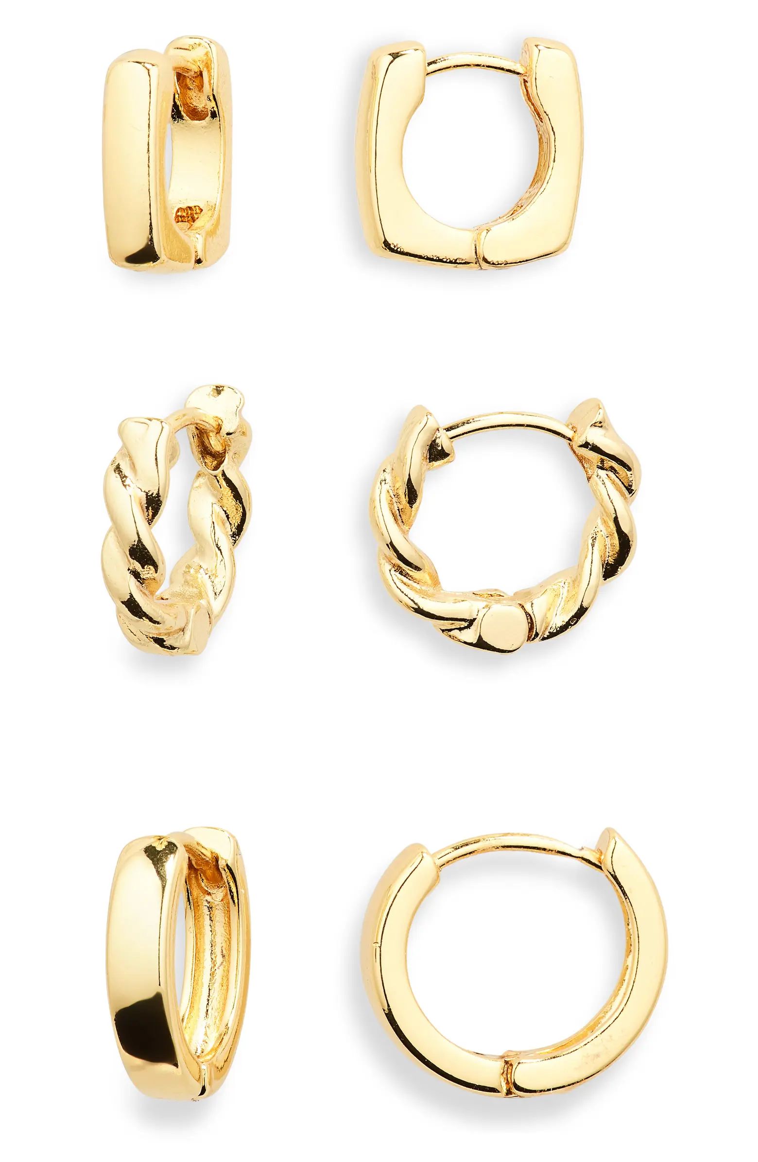 14K Gold Dipped Assorted 3-Pair Hoop Earrings | Nordstrom