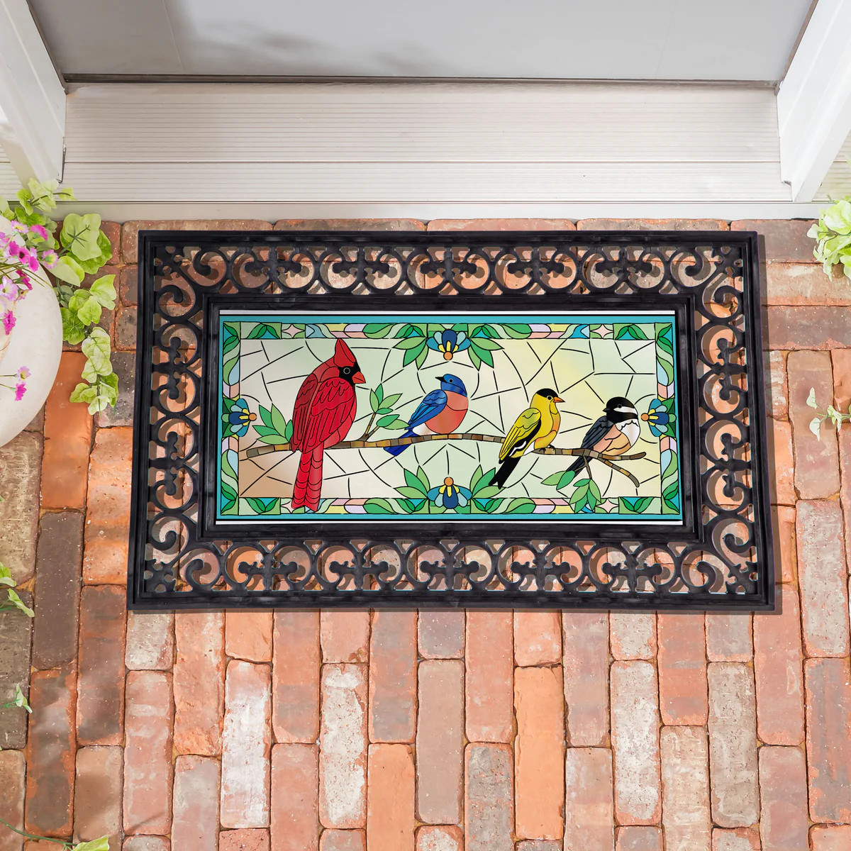 Stained Glass Songbirds Sassafras Switch Mat | My Evergreen