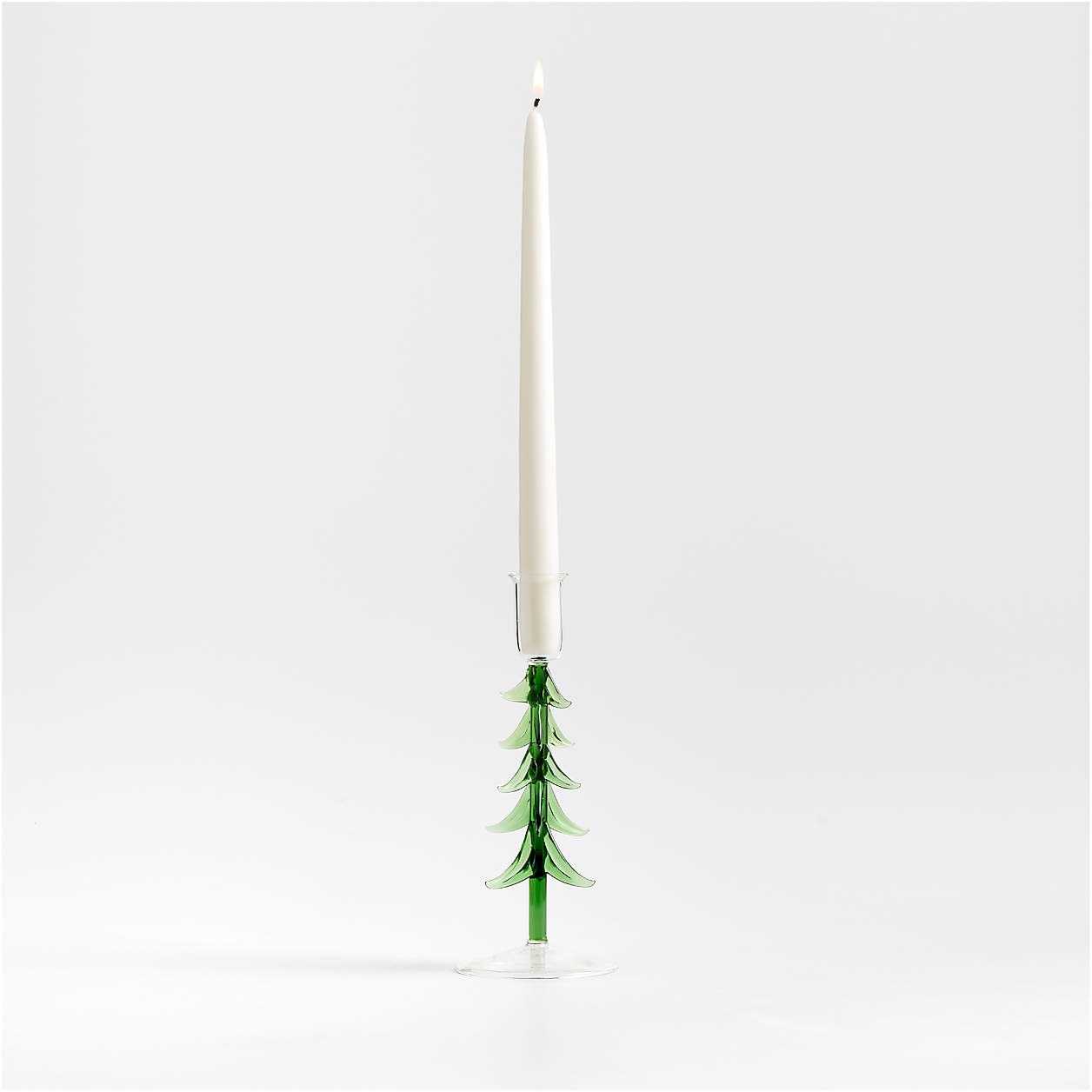 Borosilicate Glass Christmas Tree Taper Candle Holder Large + Reviews | Crate & Barrel | Crate & Barrel