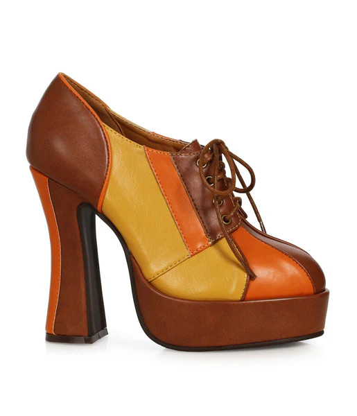 Ellie Shoes 1970s Tan & Orange Lace Up Platform Heels | UniqueVintage