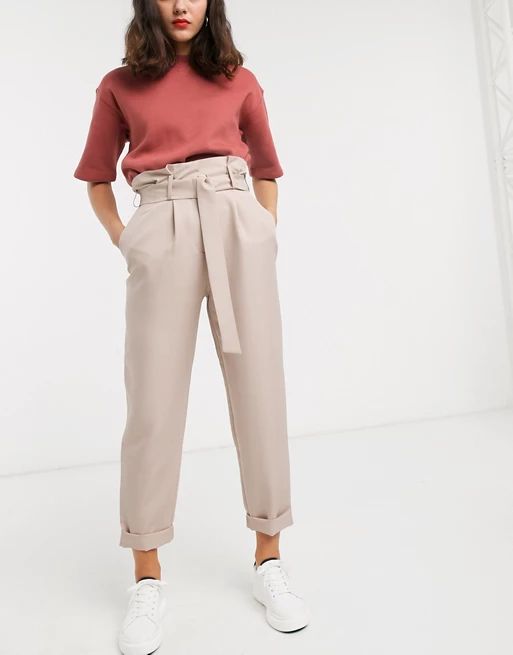 ASOS DESIGN d ring tapered pants in camel | ASOS (Global)