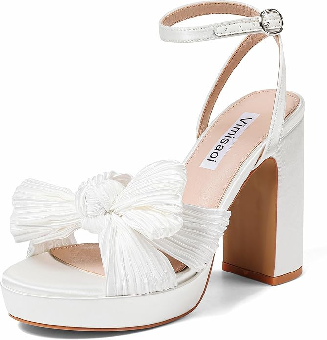 VIMISAOI Women's Bow Knot Platform Heels Open Toe Chunky Heeled Sandals Ankle Strap Comfortable W... | Amazon (US)