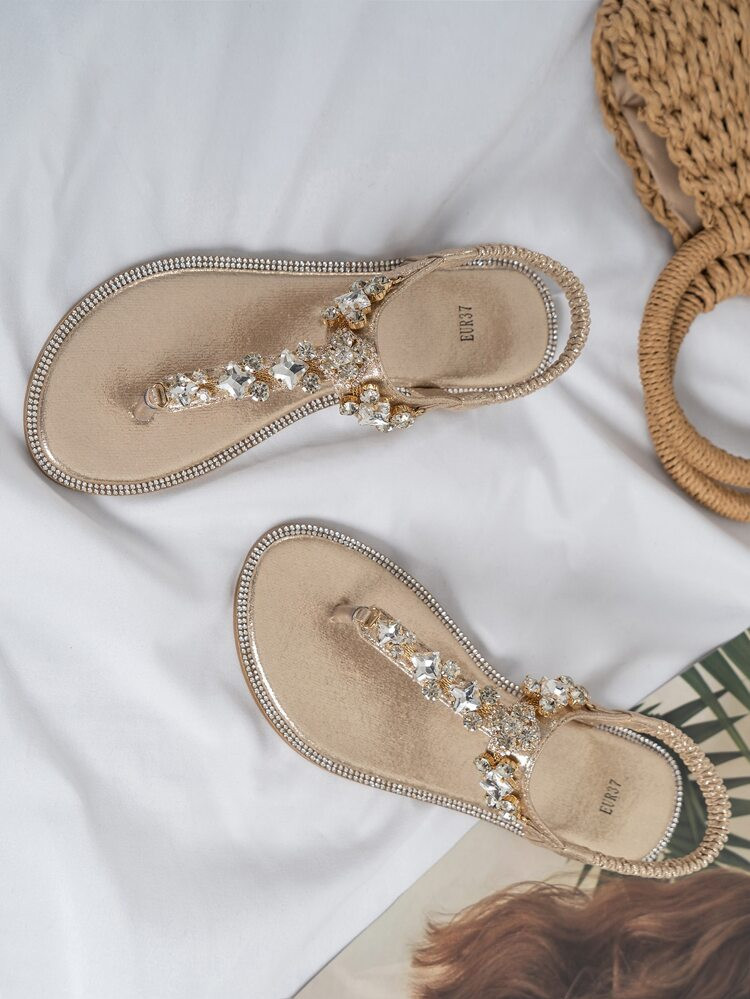Rhinestone Decor Slingback Thong Sandals | SHEIN