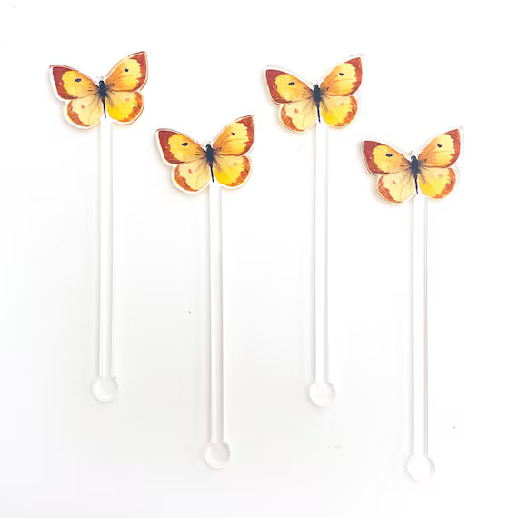 Orange Sulphur Butterfly Drink Stir Sticks | Watercolor Butterfly Drink Stirrer | Swizzle Sticks ... | Etsy (US)