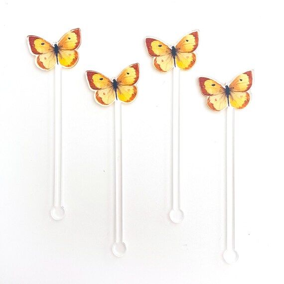 Orange Sulphur Butterfly Drink Stir Sticks | Watercolor Butterfly Drink Stirrer | Swizzle Sticks ... | Etsy (US)
