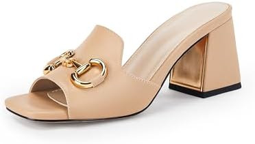 gihubafuil Women's Sandals Peep Toe Slides Chunky Heel Mules Single Band Comfort Slip-on Shoes wi... | Amazon (US)