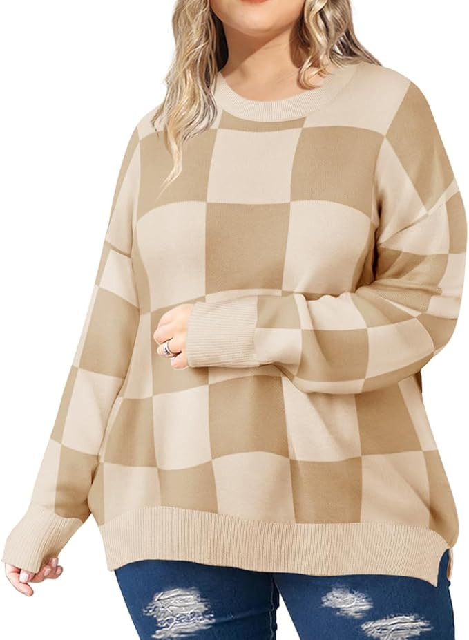 RITERA Plus Size Sweater for Women Pullover Crewneck Knit Side Split Sweatershirt Winter Casual B... | Amazon (US)