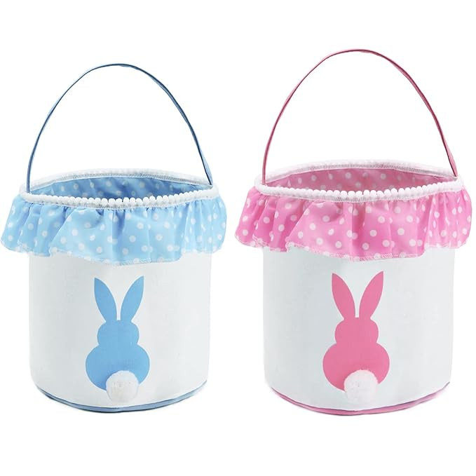 Waarms 2 Pack Easter Bunny Basket Bags for Kids, Canvas Cotton Personalized Egg Basket Hunt Bags Ruf | Amazon (US)