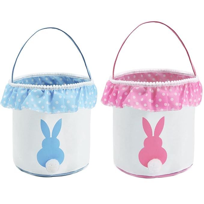 Waarms 2 Pack Easter Bunny Basket Bags for Kids, Canvas Cotton Personalized Egg Basket Hunt Bags Ruf | Amazon (US)