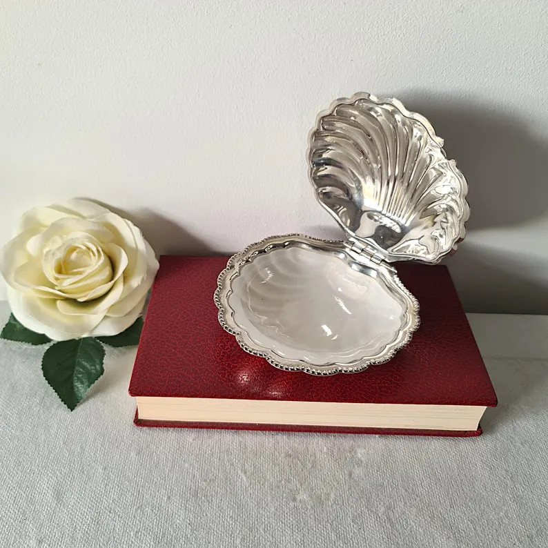 Silver Clam Shell & Dish, Small Footed Silver Stand, Lid, White Shell Frosted Glass Insert Butter... | Etsy (US)