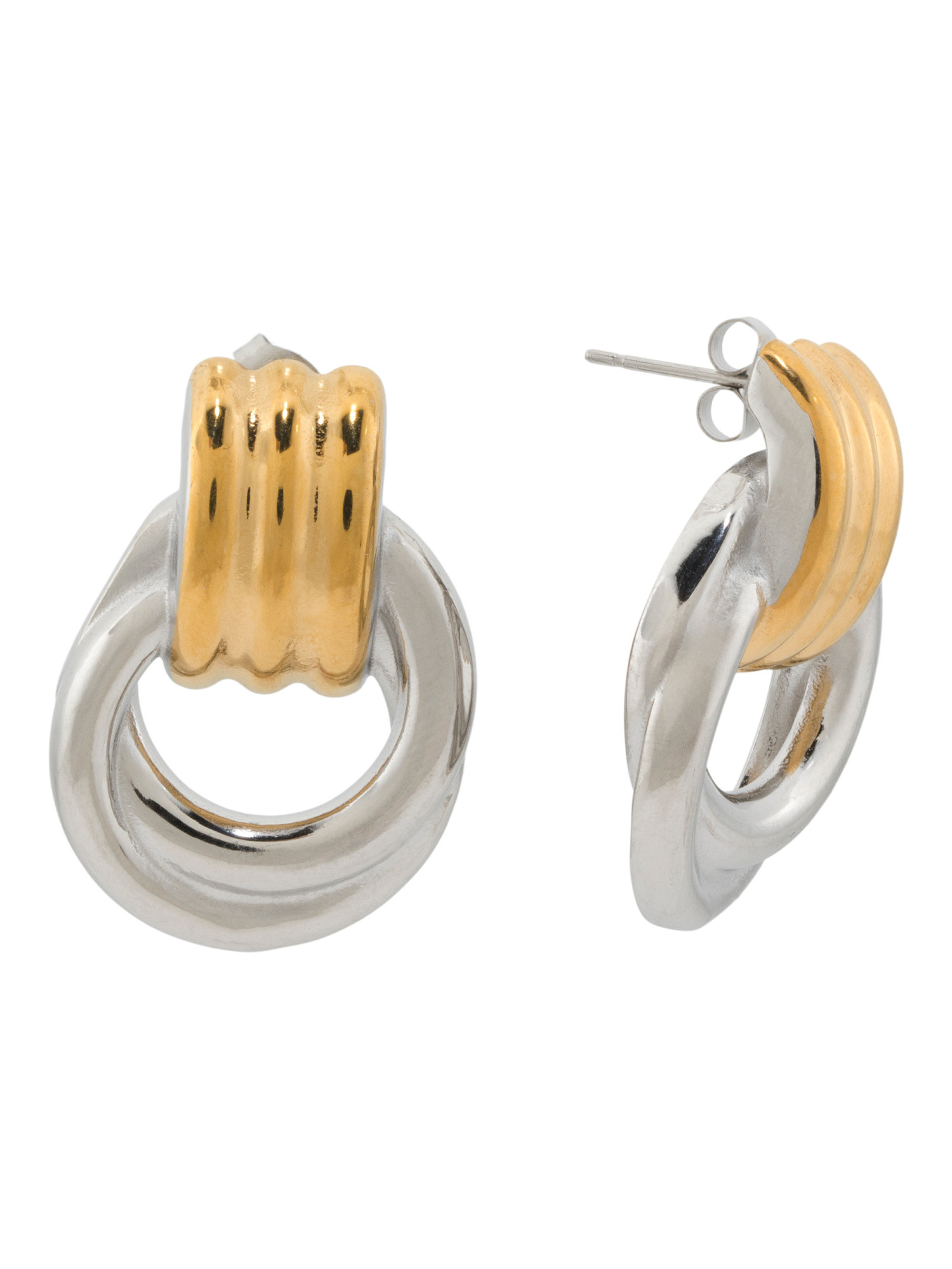 Two Tone Drop Hoop Earrings | TJ Maxx