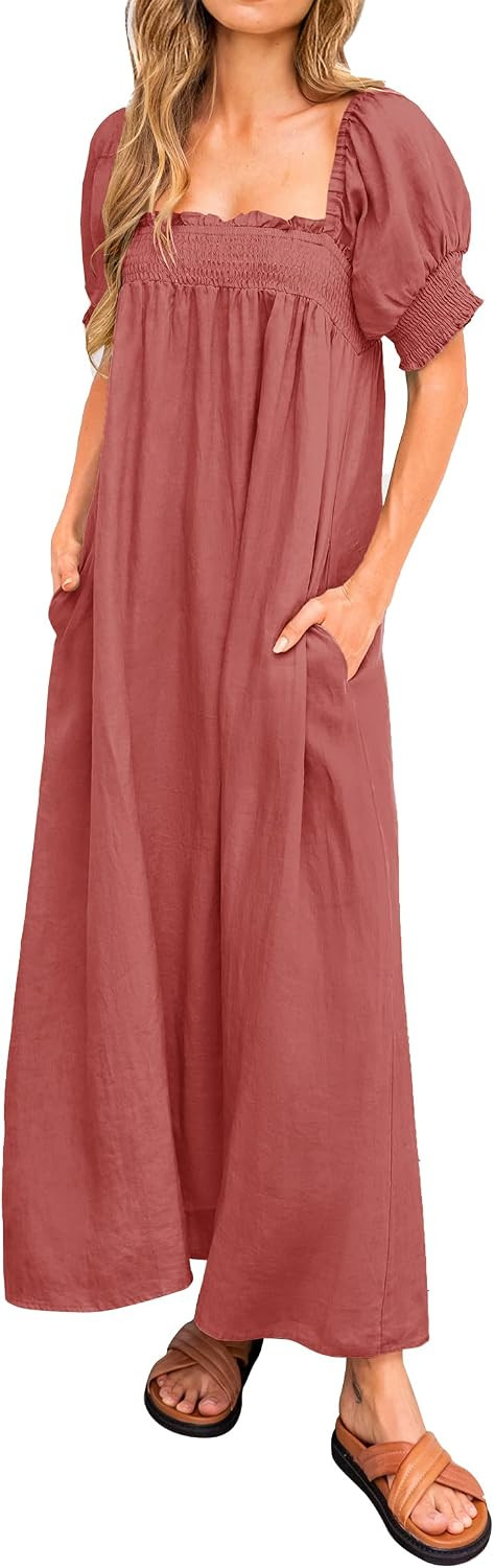 KIRUNDO Women Summer Maxi Dress Puff Sleeve Long Dresses | Amazon (US)