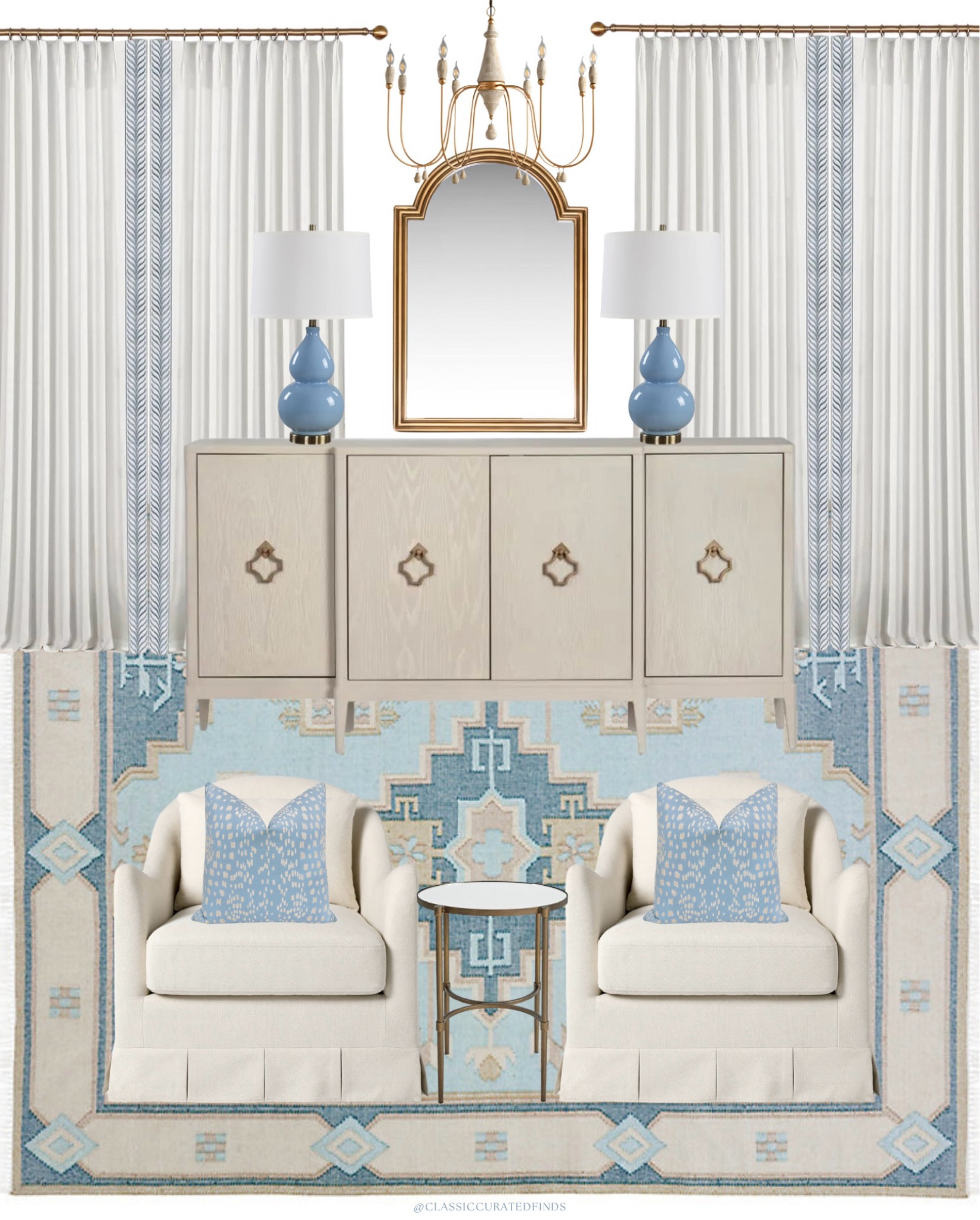 Blue and white decor inspo for a living room or sitting area!💙

Home Decor, Grandmillennial, Mirror, Rug, Pleated Chair, Living Room Decor

#LTKHome