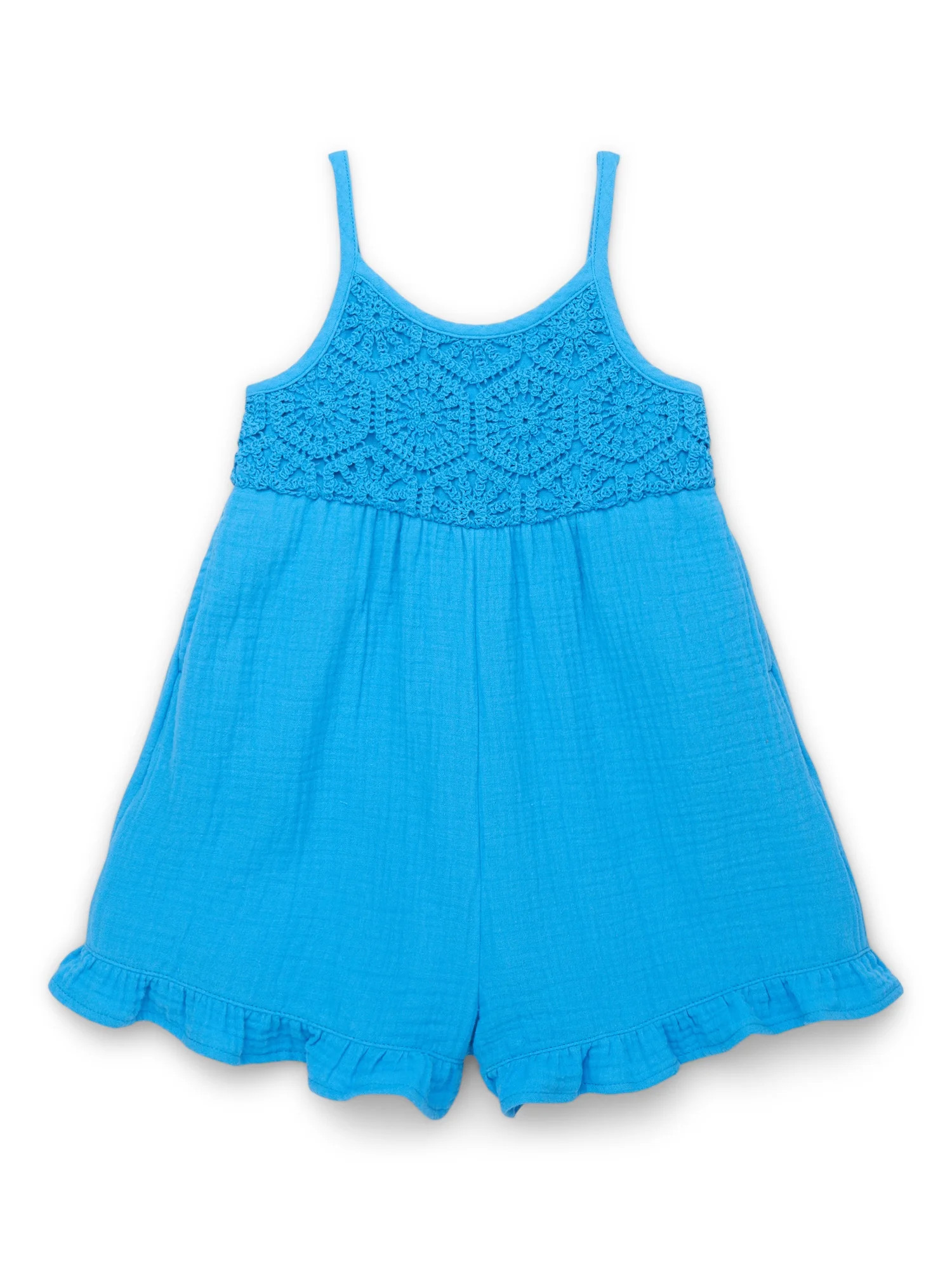 Wonder Nation Toddler Girls Cotton Sleeveless Romper with Ruffle Hem, Sizes 12M-5T | Walmart (US)