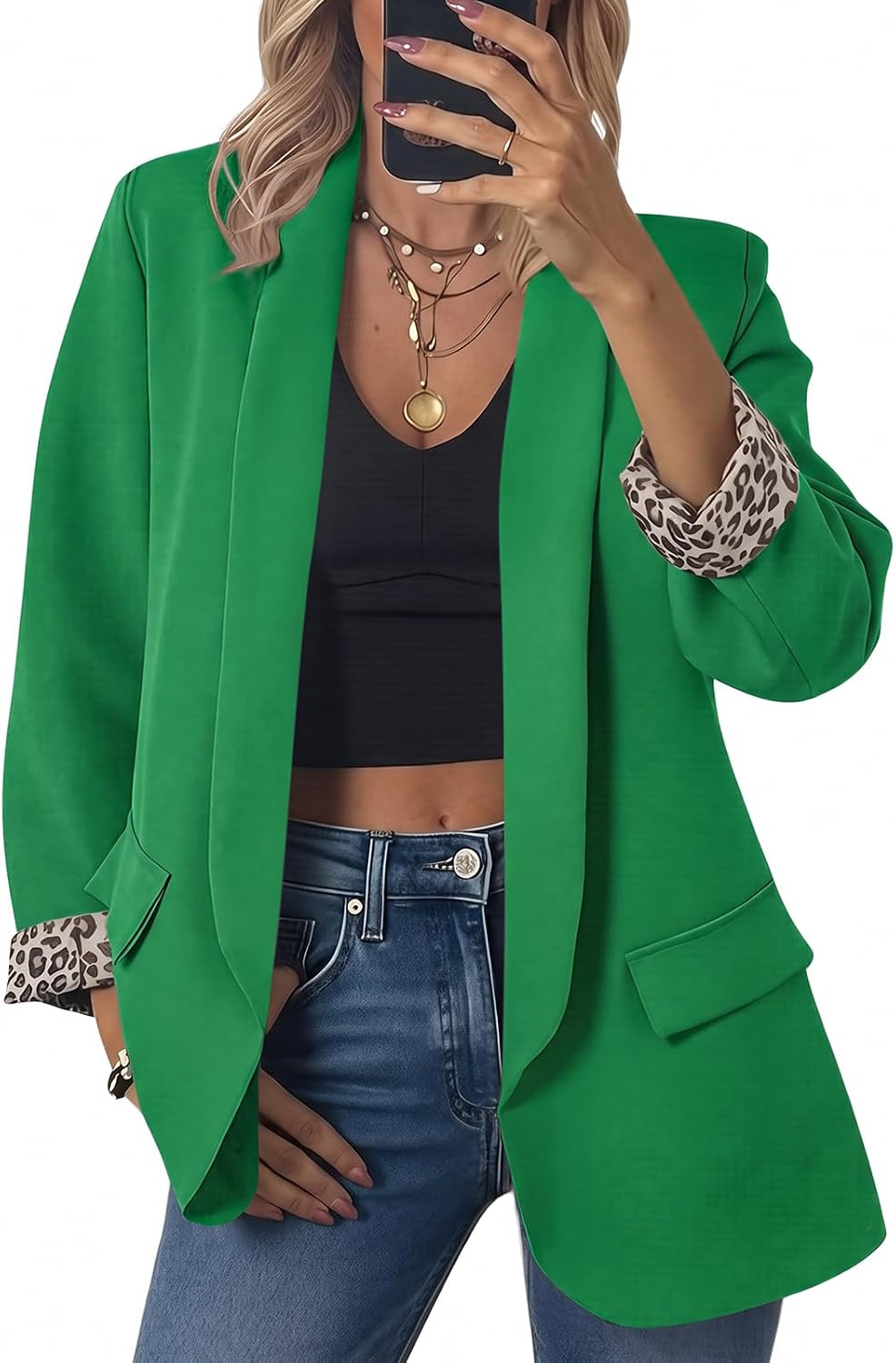 Cicy Bell Womens Leopard Blazer Business Shawl Collar Oversized Suit Jacket | Amazon (US)