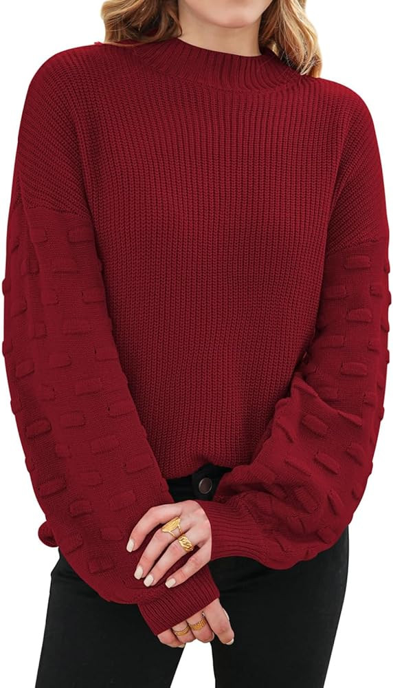 Sovoyontee Women's 2024 Fall Oversized Crewneck Long Puff Sleeve Chunky Knit Pullover Sweater Top... | Amazon (US)