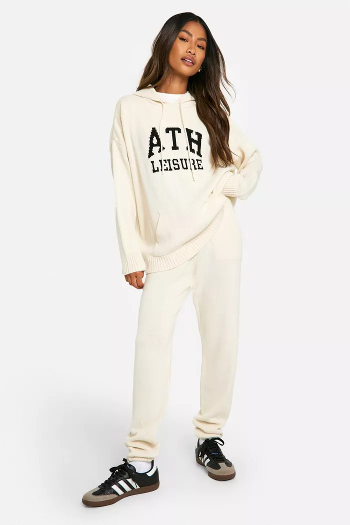 Ath Leisure Embroidered Knitted Oversized Hoody And Cuffed Jogger Set | Boohoo.com (UK & IE)