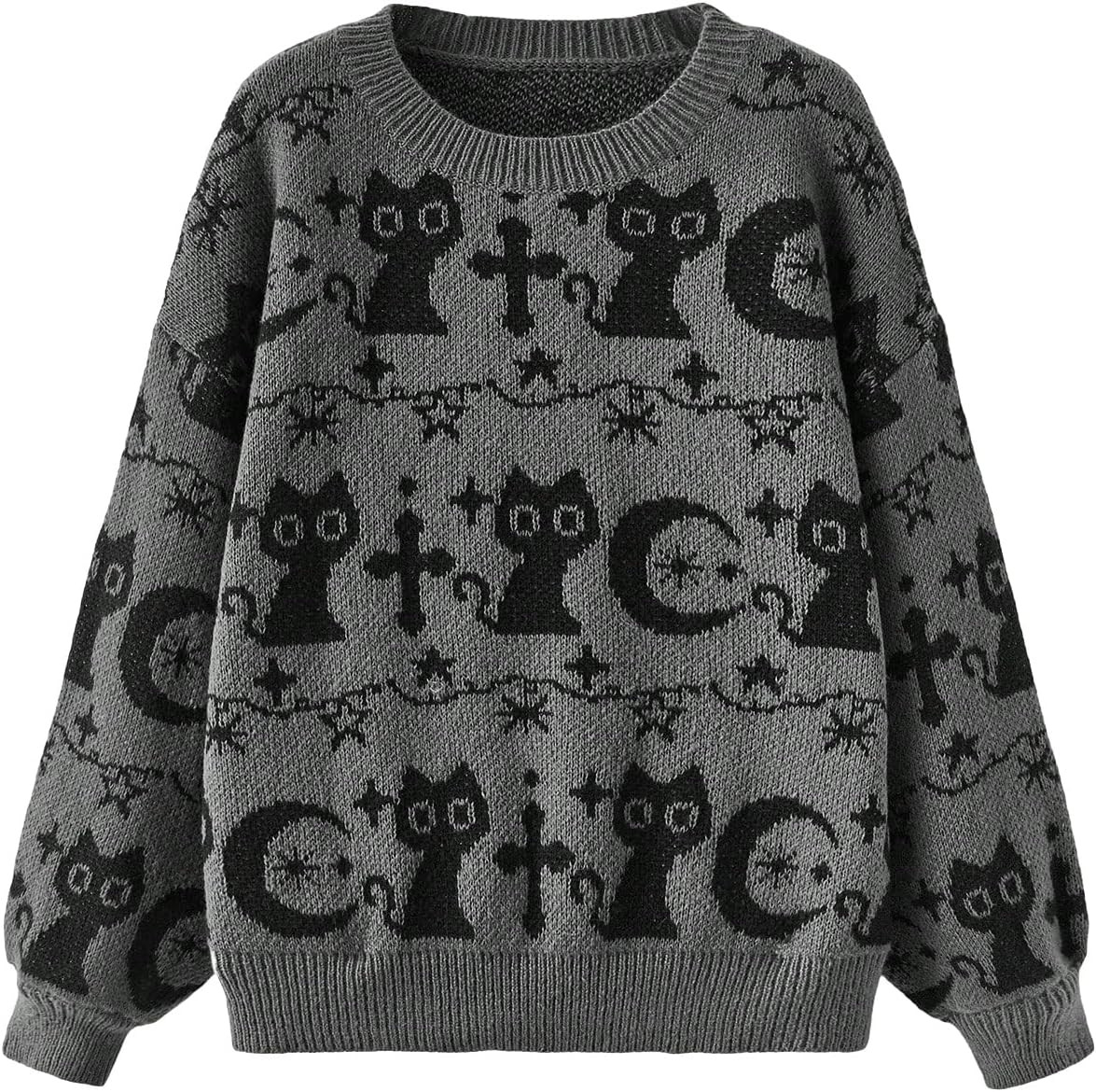 WDIRARA Women's Goth Cartoon Pattern Sweater Knit Pullover Top | Amazon (US)