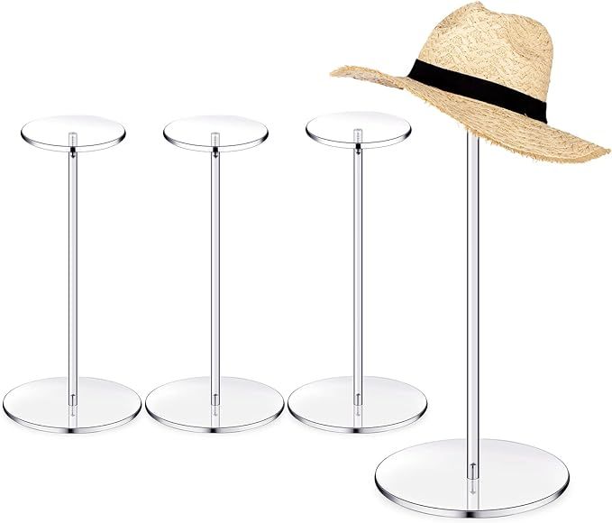 Chunful 4 Sets Acrylic Hat Stand Wig Display Rack Clear Pedestal Stand Baseball Hat Rack Stand Sq... | Amazon (US)